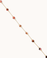 Waterproof Light Pink Semi-Precious Round Station Bracelet in Gold