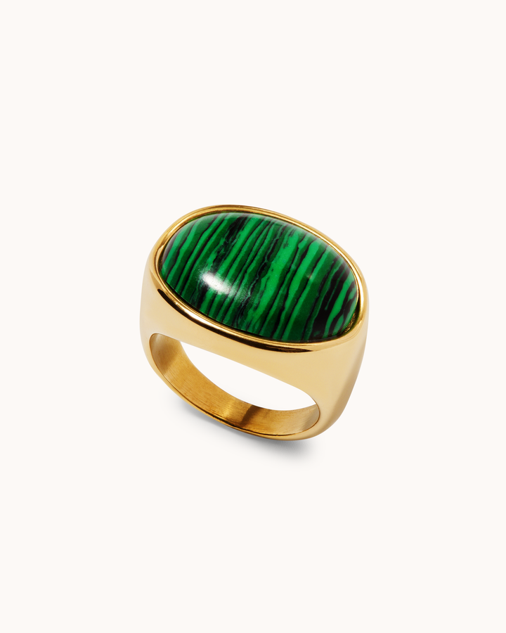 Waterproof Semi-Precious Statement Round Ring in Gold