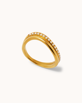 Waterproof Double Band Wave Cubic Zirconia Ring in Gold