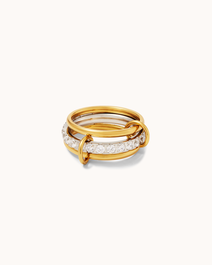 Waterproof Triple Band Cubic Zirconia Ring in Gold