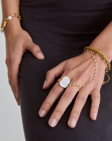 Waterproof White Semi-Precious Shell Signet Ring in Gold