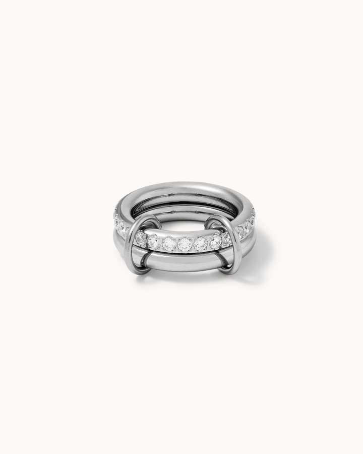 Waterproof Double Band Cubic Zirconia Ring in Silver