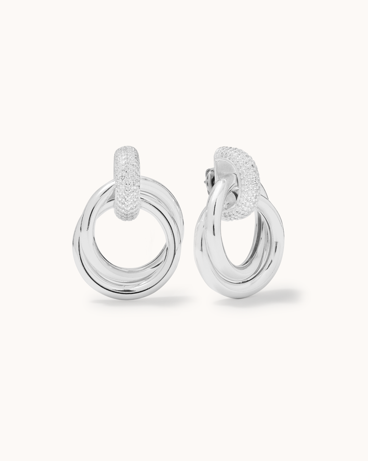 Pavé Twisted Doorknocker Cubic Zirconia Stud Earrings in Silver