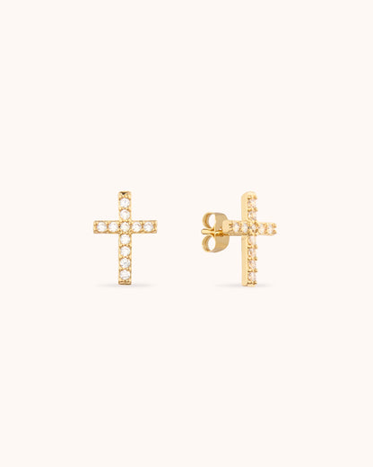 Classic Cubic Zirconia Cross Studs in Gold