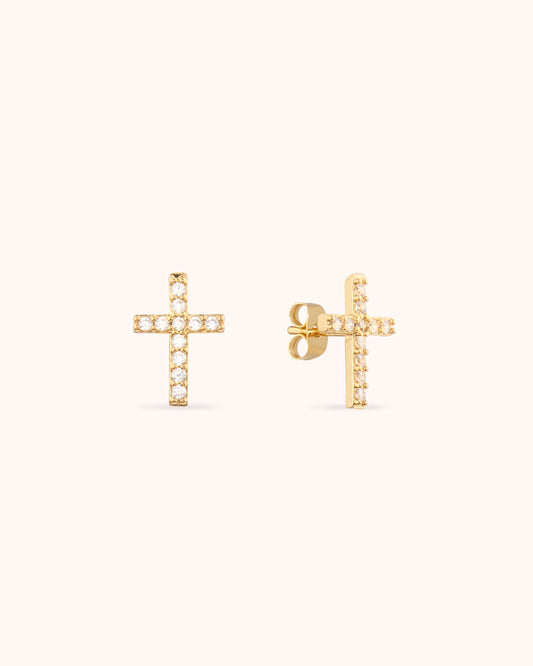 Classic Cubic Zirconia Cross Studs in Gold