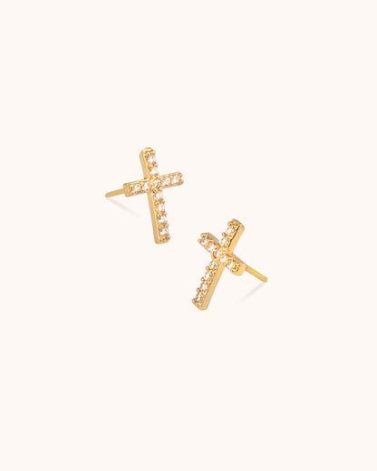 Classic Cubic Zirconia Cross Studs in Gold