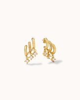Triple Cubic Zirconia Drop Huggie Earrings in Gold