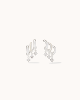 Triple Cubic Zirconia Drop Huggie Earrings in Silver
