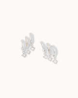 Triple Cubic Zirconia Drop Huggie Earrings in Silver