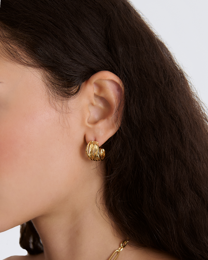 Wide Layered Hoop Earrings in Gold