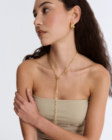 Mixed Link Lariat Necklace in Gold