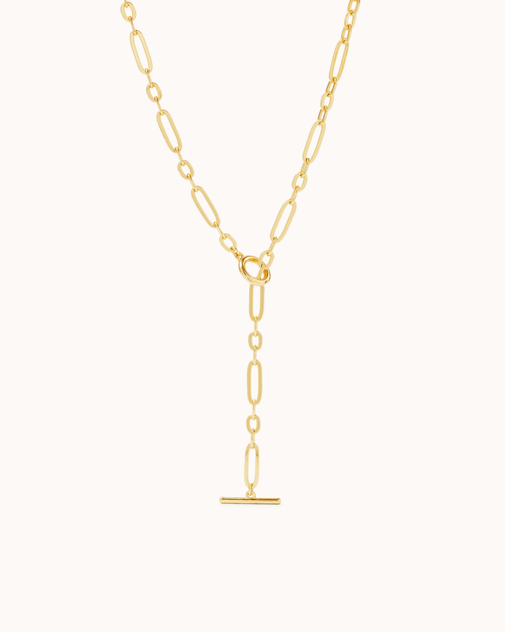 Mixed Link Lariat Necklace in Gold