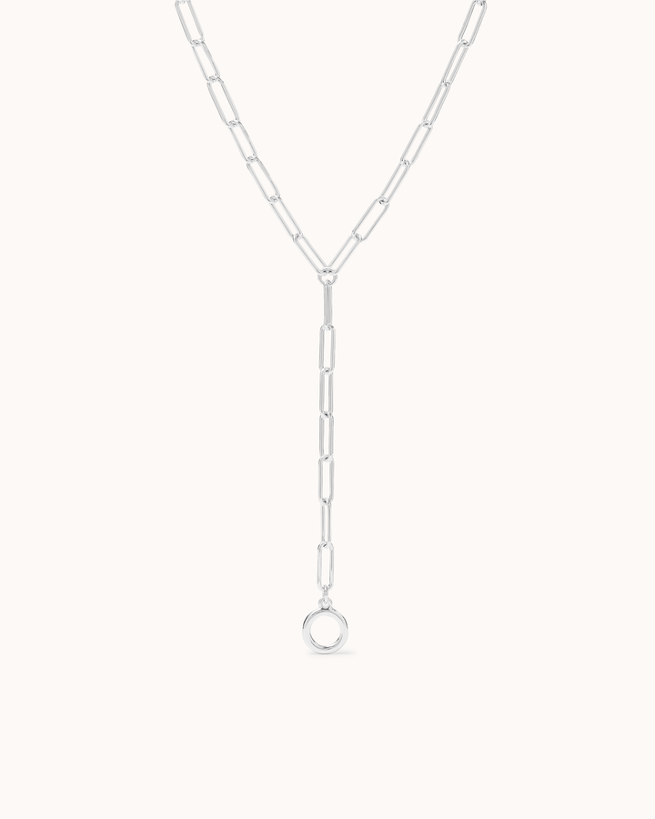 Brushed Oval Link Y Necklace in Silver