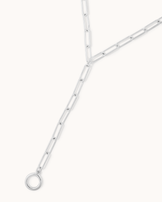 Brushed Oval Link Y Necklace in Silver