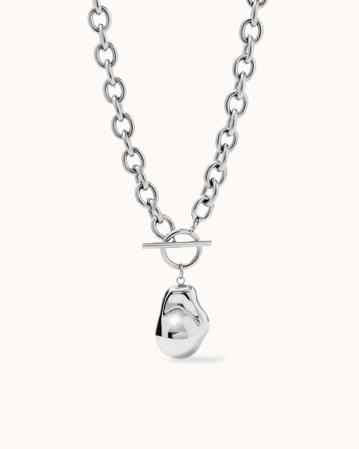 Waterproof Molten Pebble Chain Necklace in Silver
