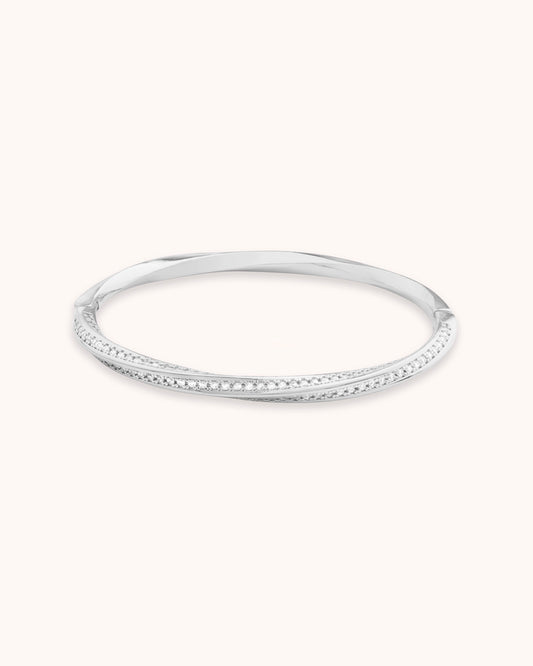 Twisted Cubic Zirconia Pavé Bangle in Silver
