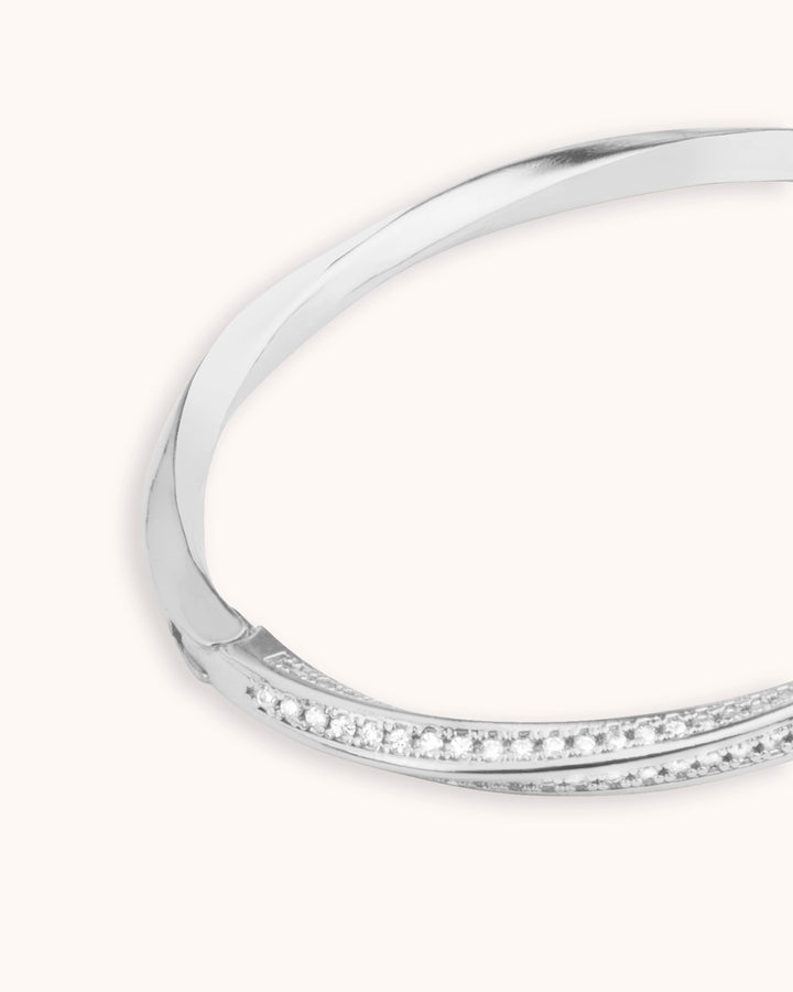 Twisted Cubic Zirconia Pavé Bangle in Silver