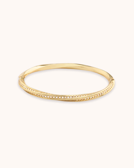 Twisted Cubic Zirconia Pavé Bangle in Gold