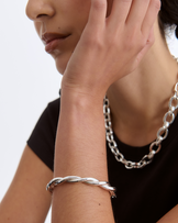 Classic Twisted Rope Cuff Bangle in Silver