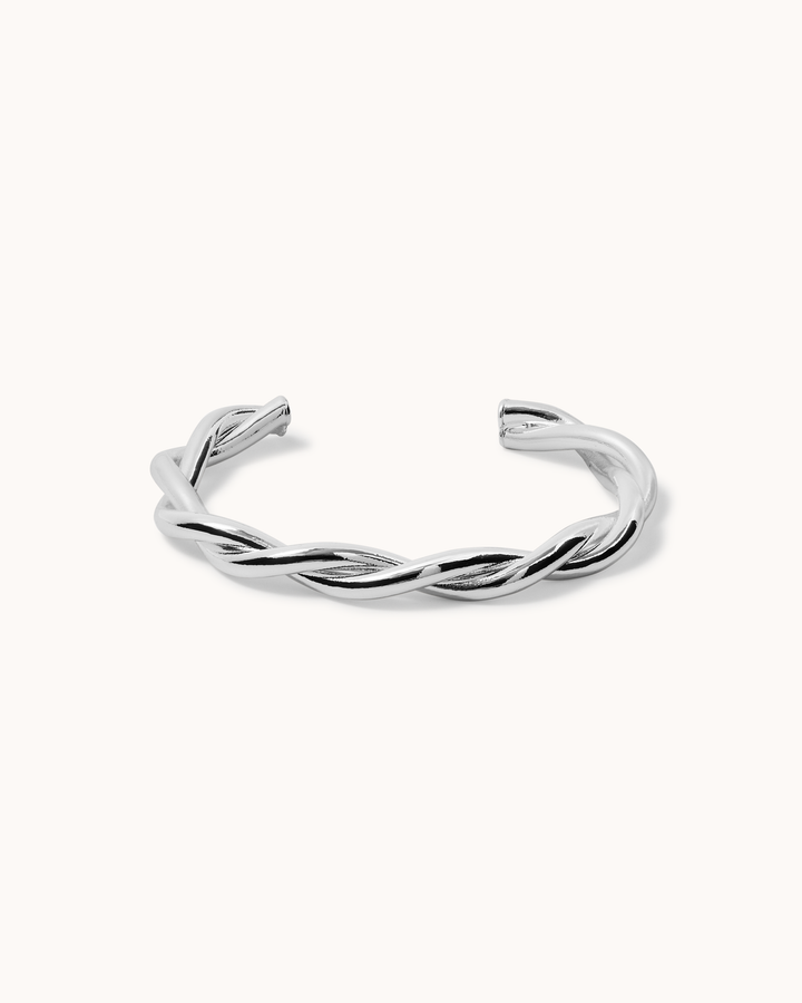 Classic Twisted Rope Cuff Bangle in Silver