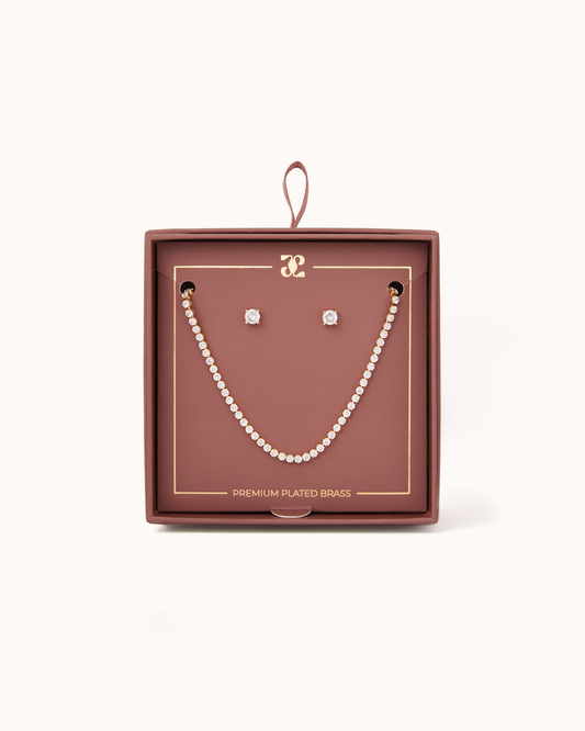 Gift Set: Tennis Necklace & Studs Set in Gold