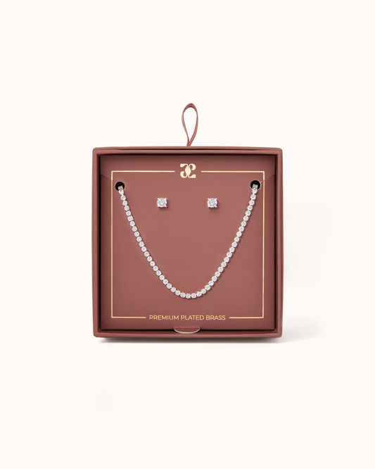 Gift Set: Tennis Necklace & Studs Set in Silver
