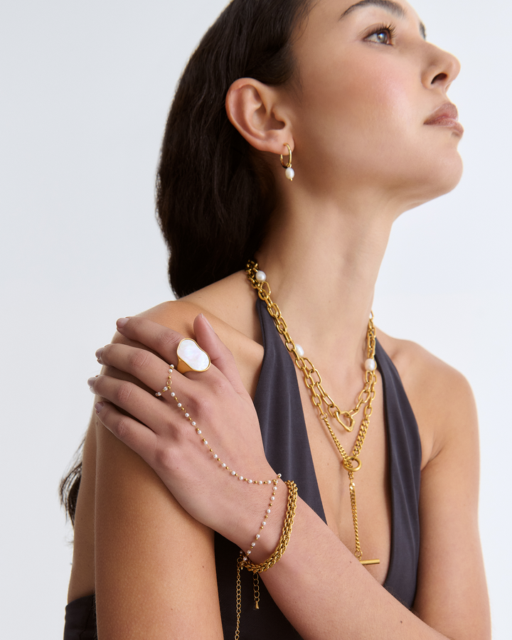 Waterproof Freshwater Pearl Chain Necklace in Gold