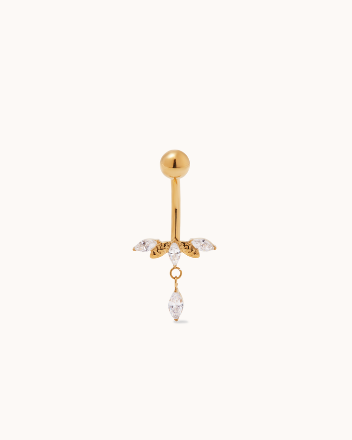 Marquise Fan Drop Cubic Zirconia Belly Bar in Gold