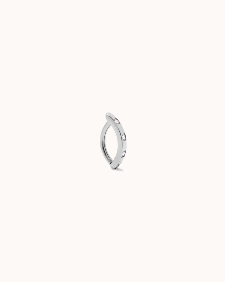 Triple Cubic Zirconia Curved Belly Bar in Silver