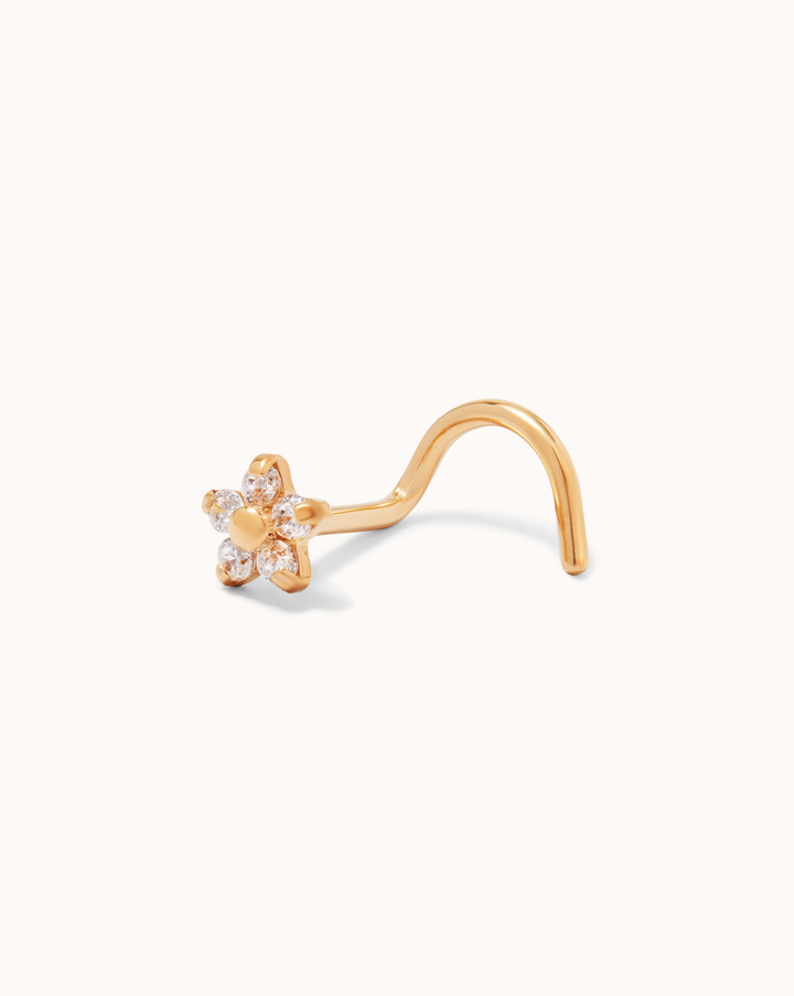 Flower Cubic Zirconia Nose Stud in Gold