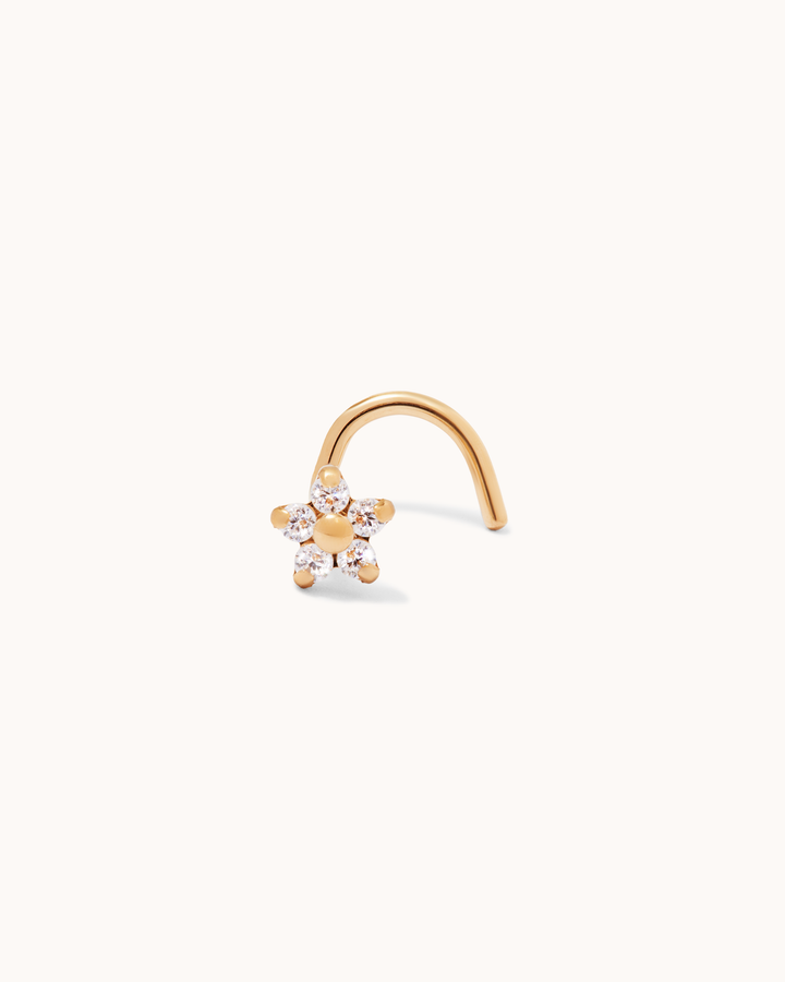 Flower Cubic Zirconia Nose Stud in Gold