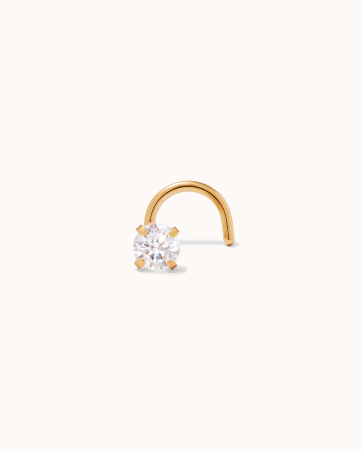 Round Cubic Zirconia Nose Stud in Gold