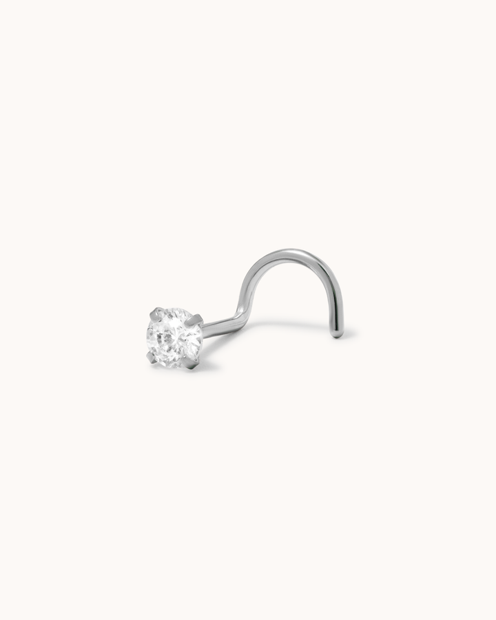 Round Cubic Zirconia Nose Stud in Silver