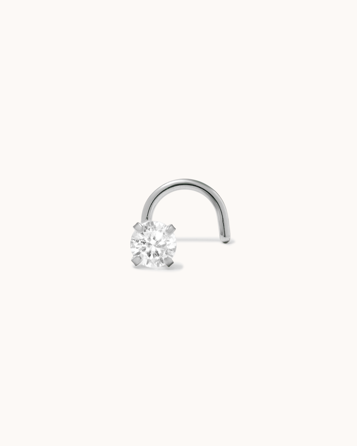 Round Cubic Zirconia Nose Stud in Silver
