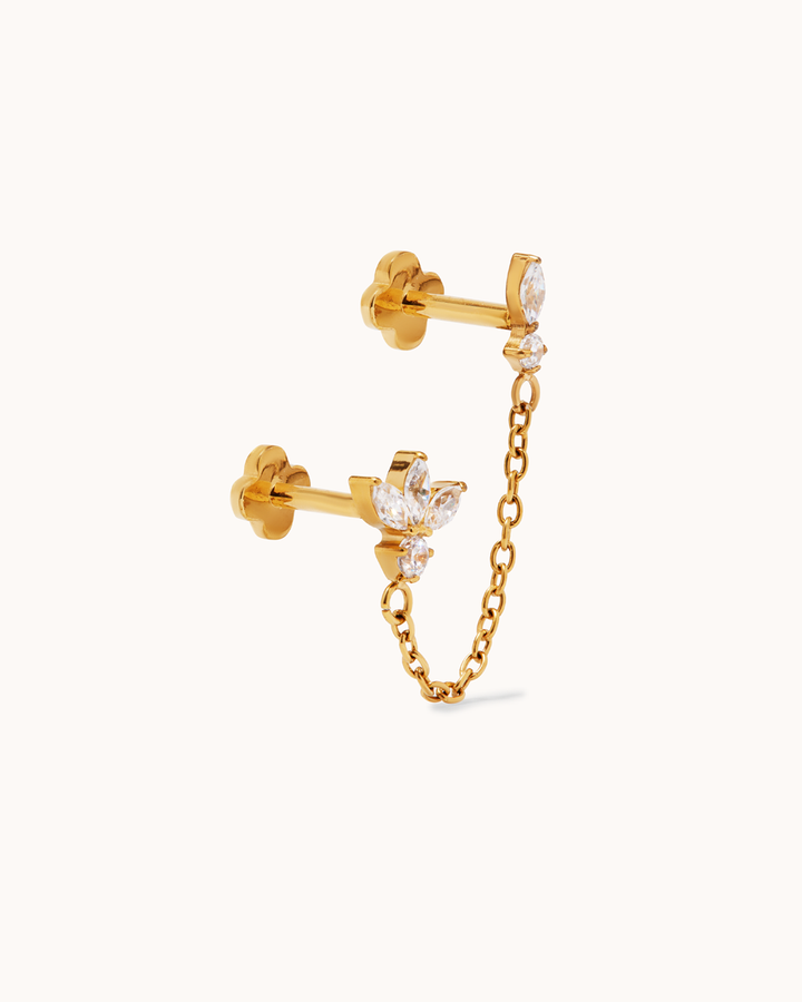 Double Marquise Cubic Zirconia Flat Back Piercing Studs in Gold