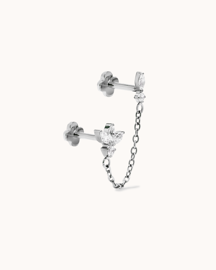 Double Marquise Cubic Zirconia Flat Back Studs in Silver
