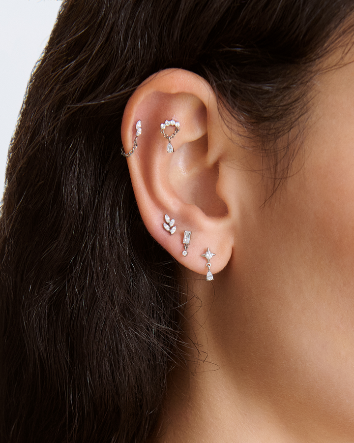 Double Marquise Cubic Zirconia Flat Back Chain Stud in Silver