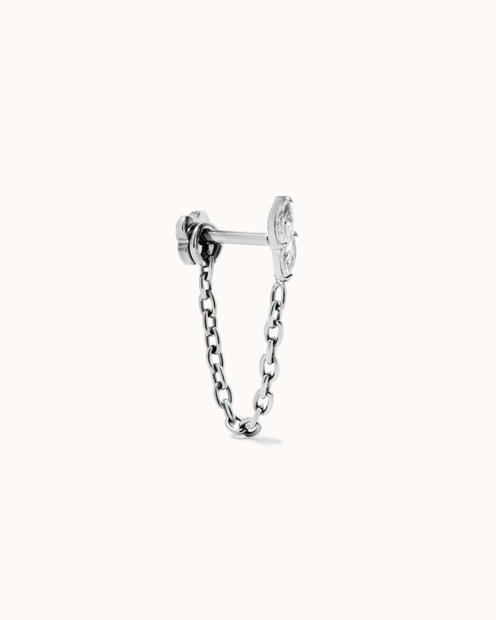 Double Marquise Cubic Zirconia Flat Back Chain Stud in Silver