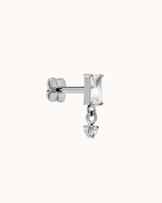 Baguette Drop Cubic Zirconia Flat Back Stud in Silver