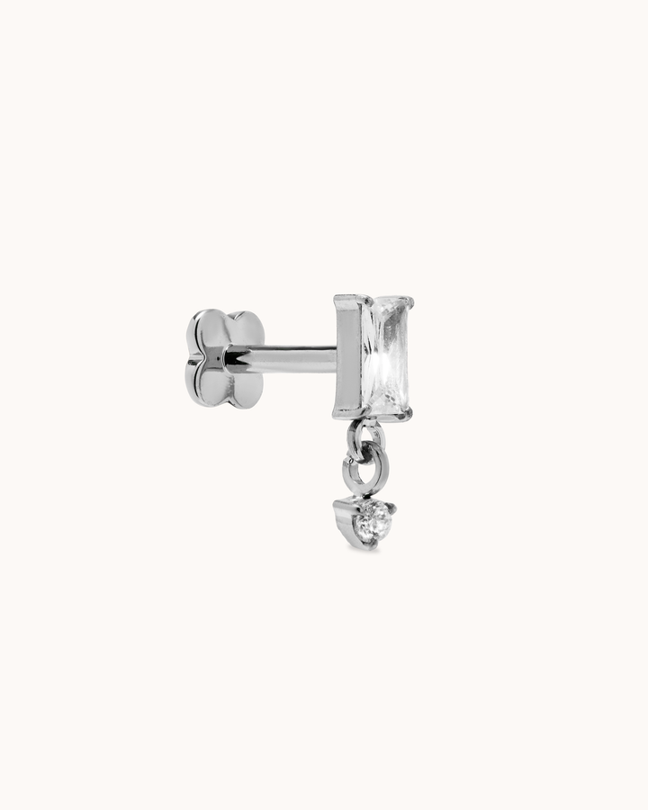 Baguette Drop Cubic Zirconia Flat Back Stud in Silver