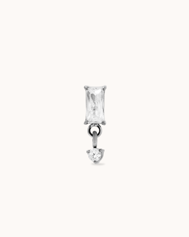 Baguette Drop Cubic Zirconia Flat Back Stud in Silver