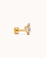 Triple Leaf Cubic Zirconia Flat Back Earring in Gold