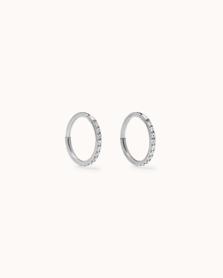 Cubic Zirconia Pavé Sleeper Earrings in Silver