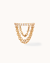 Triple Chain Cubic Zirconia Pavé Sleeper Earrings in Gold
