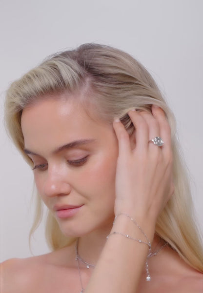 Mini Crystal Moon Studs In Silver