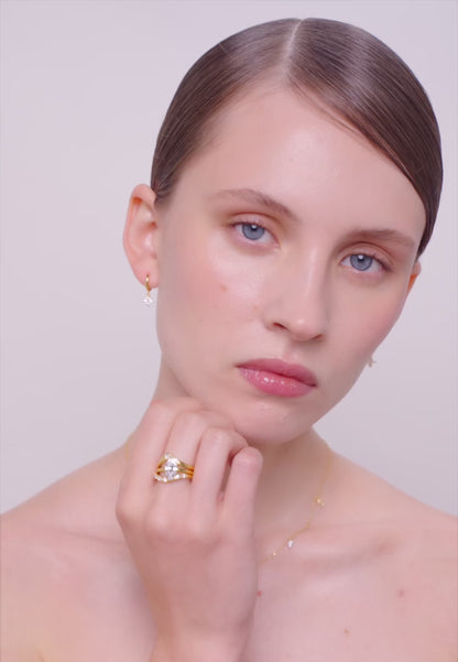 Flower Crystal Drop Hoops In Gold