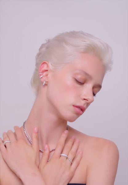 Double Row Crystal Ear Cuff In Silver