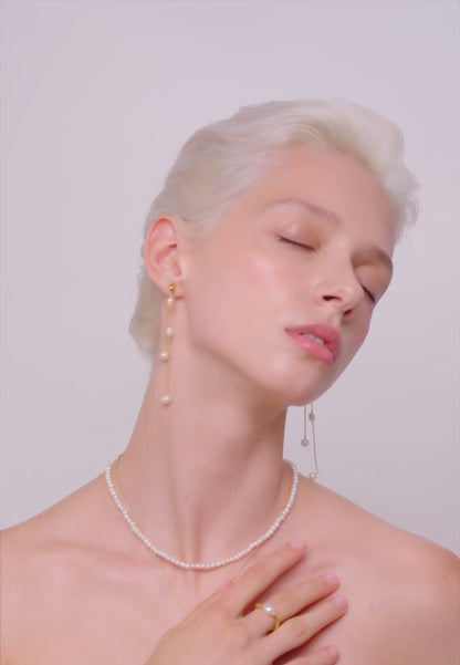 Pearl Chain Drop Earrings In Gold