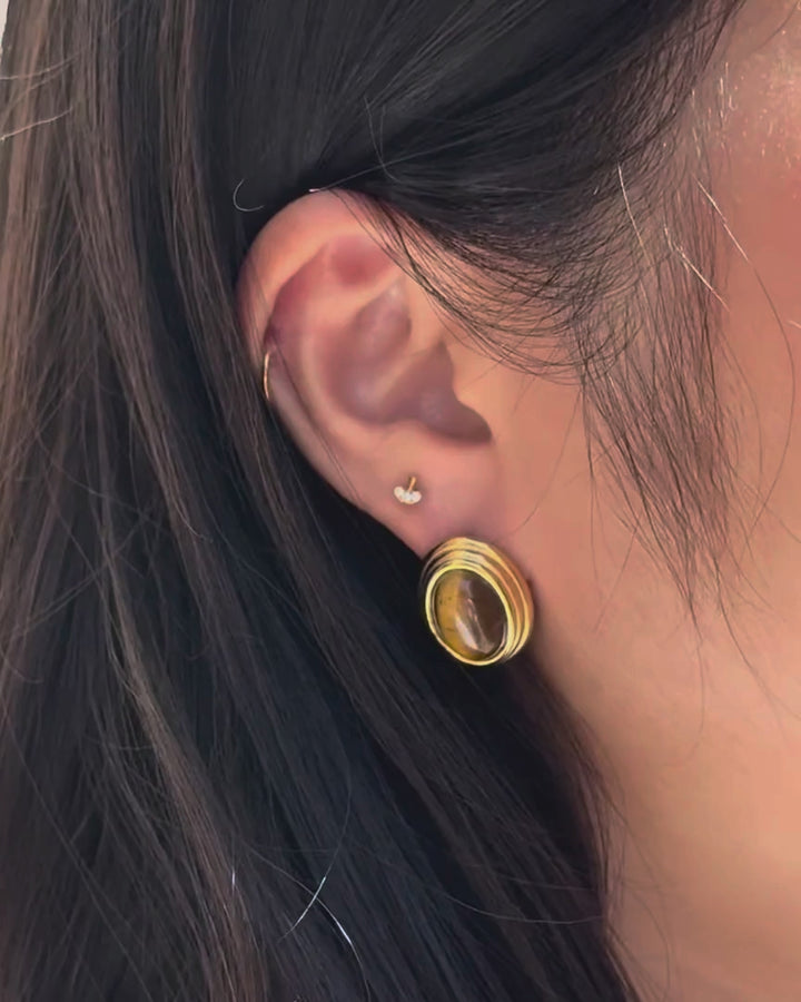 Round Tiger's Eye Studs in Gold