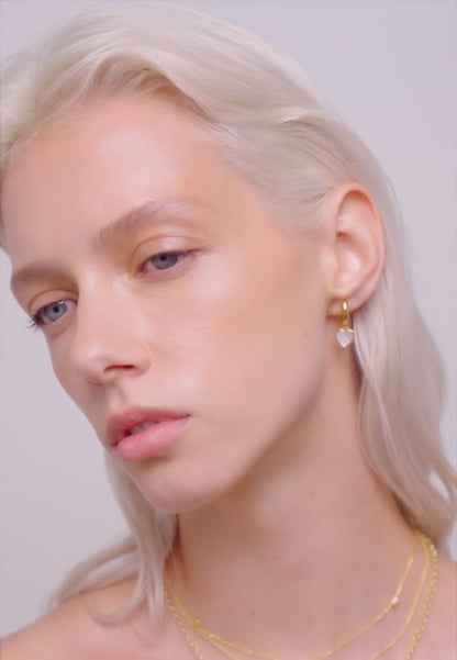 Hearts Shell Charm Drop Hoops In Gold